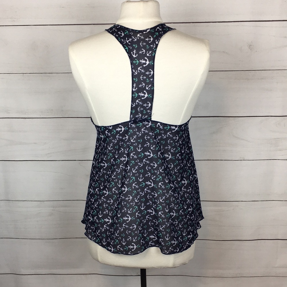 Lagaci Sheer Racerback Anchor Tank Top Navy S - Picture 4 of 9